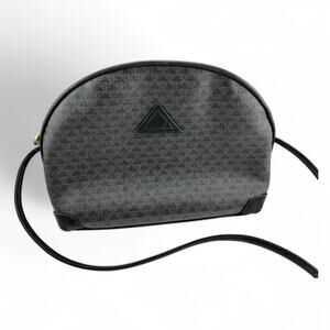 Vintage 1984 Liz Claiborne Black Monogram Crossbody Bag | Genuine Leather Trim